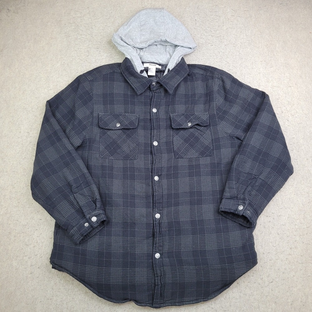 Mason Signature Unisex Hooded Flannel Shirt/Jacket Size XL Black Gray Zip NEW